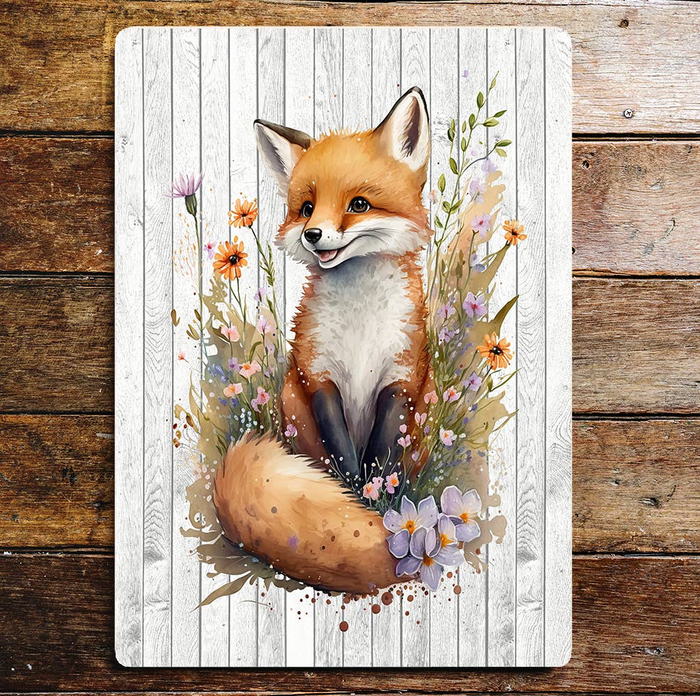 Happy Red Fox Cub Wildlife Art | Metal Sign Plaque
