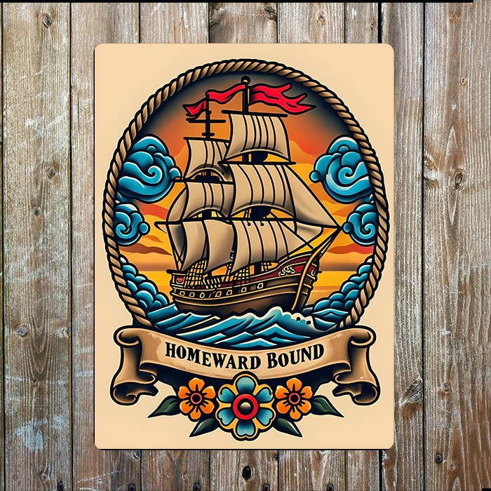 Tattoo style Ship Boat Sea Sea Nautical Metal Sign Plaque