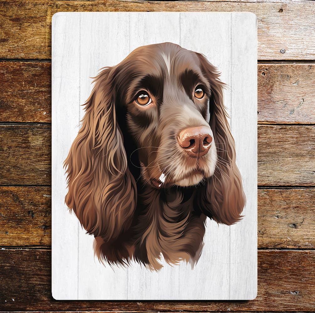 Chocolate Cocker Spaniel Hunting Art | Metal Sign Plaque