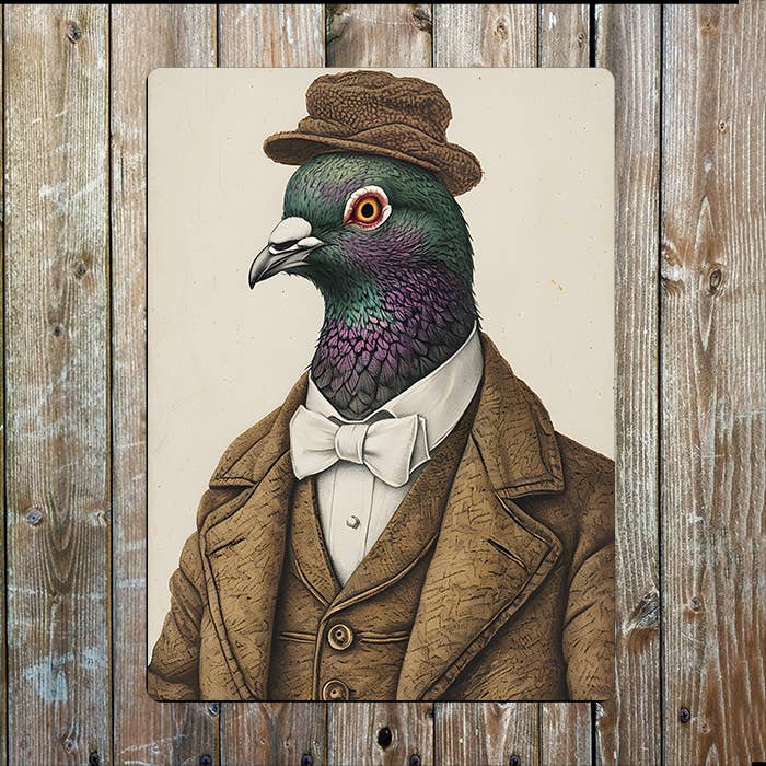 Pigeon In Victorian Formal Attire Metal Sign Plaque