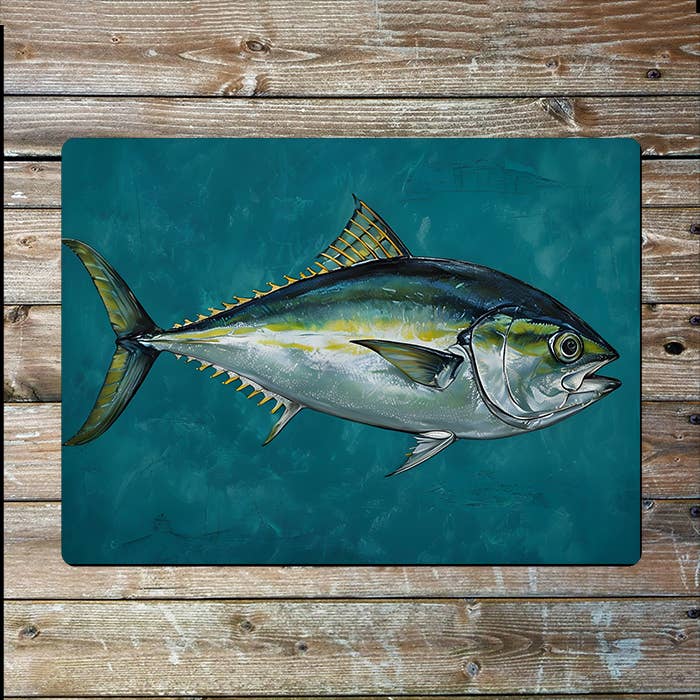 Realistic Tuna Fish Painting Teal Blue Metal Sign Plaque