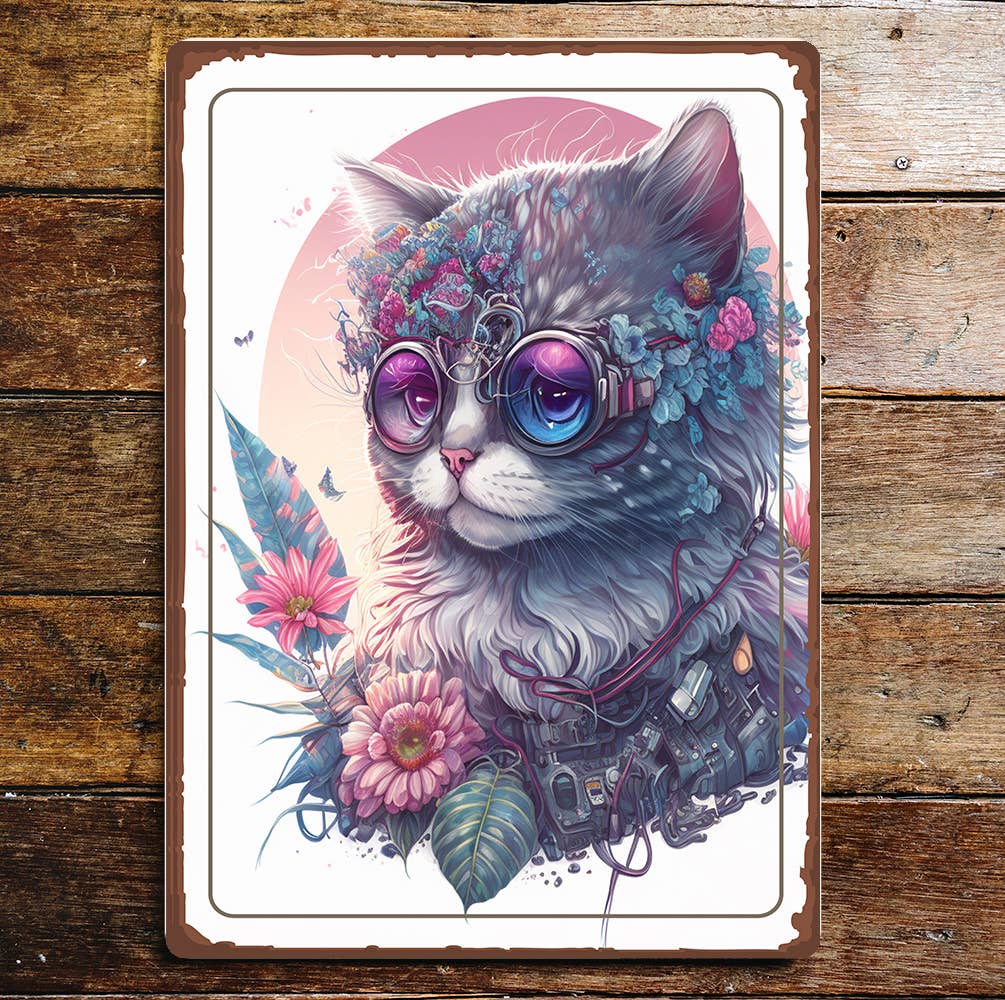 Steampunk Cat Cool Pet Art Metal Sign Plaque