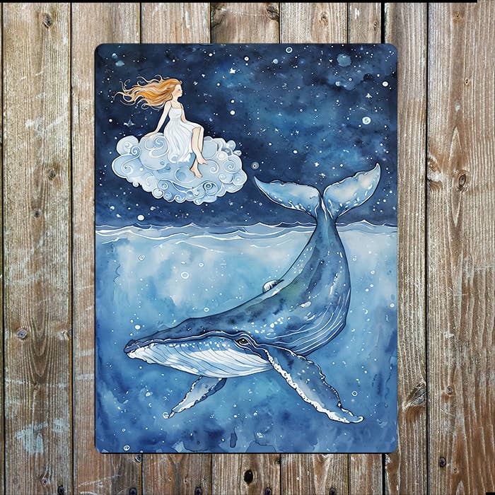 Whale starry Sky Girl Cloud Sea Nautical | Metal Sign Plaque