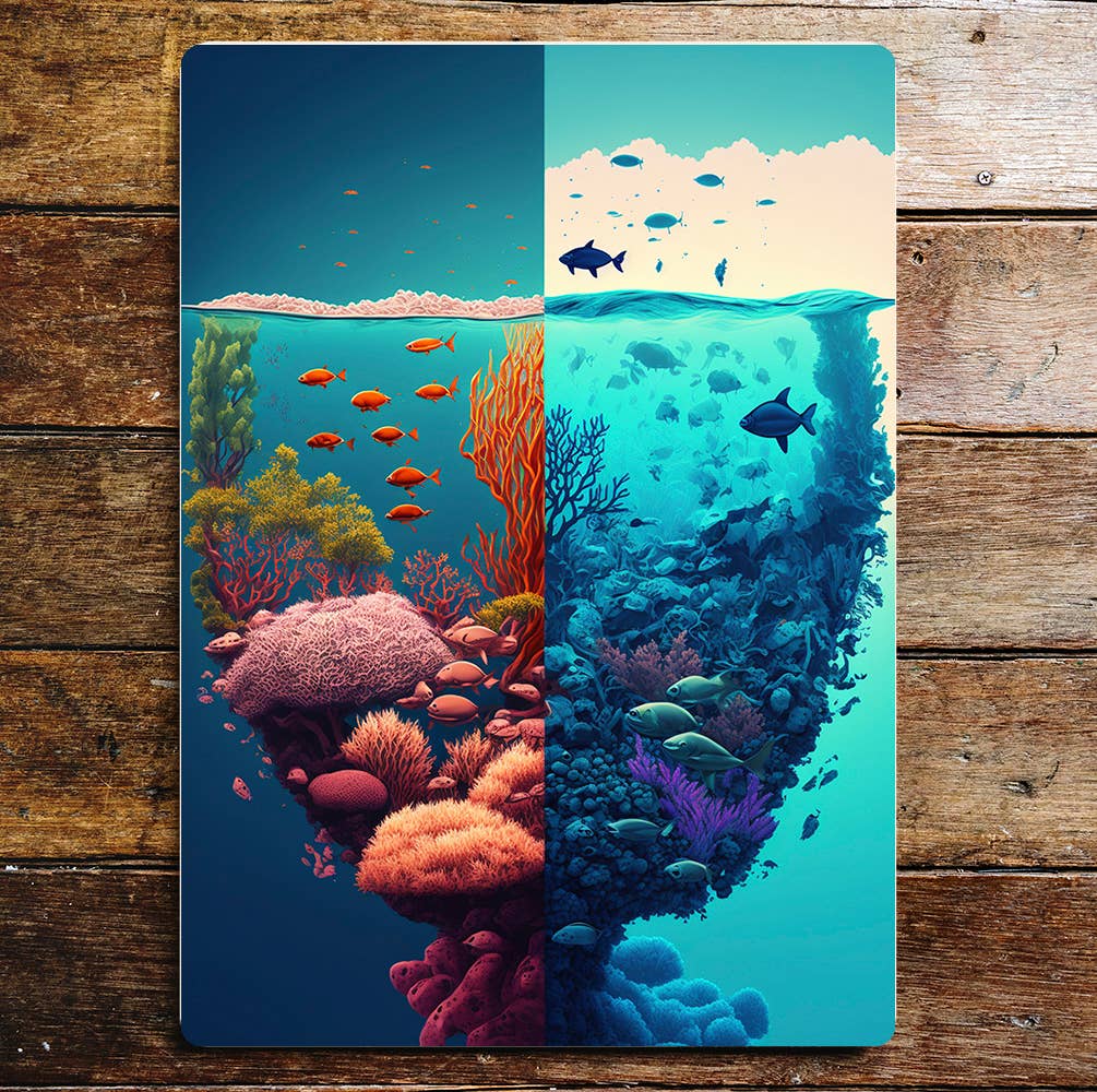 Blue ocean coral reef night day art | Metal Sign Plaque
