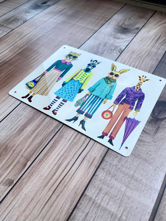 Animal Characters wearing Vibrant Clothes | Metal Sign Plaque