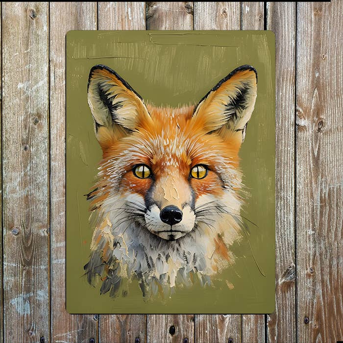 Painting Style of Fox Head Metal Sign Plaque