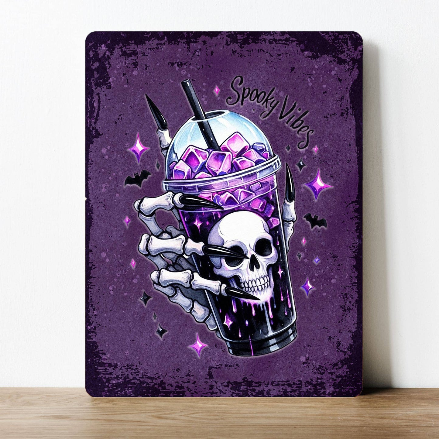 Spooky Summer Skeleton Smoothie Metal Sign Plaque