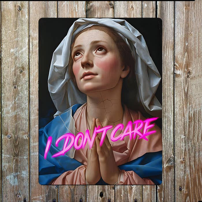 I Don't Care Pink Graffiti Painting | Metal Sign Plaque