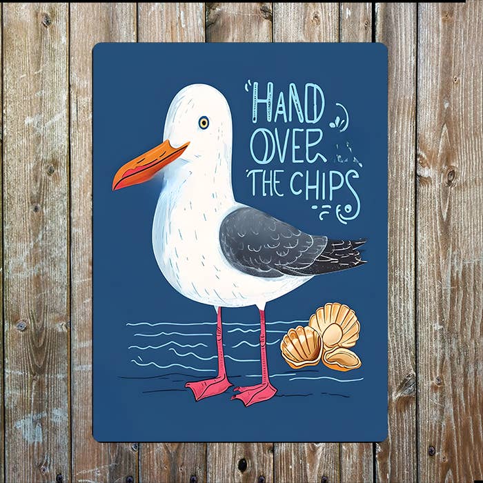 Hand Over The chips Seagull Nautical | Metal Sign Plaque