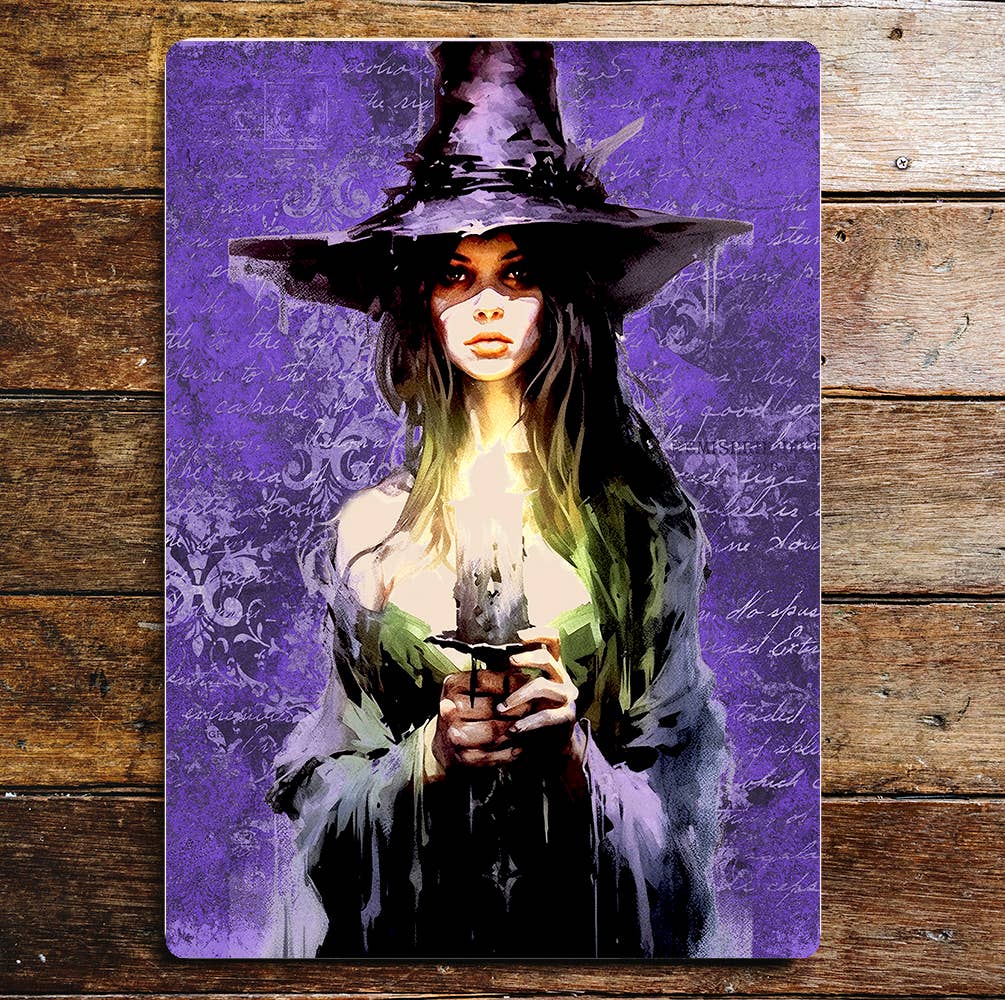 Pretty Purple Witch Halloween Metal Sign Plaque