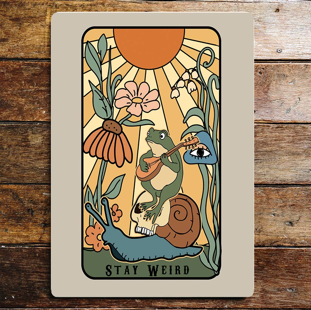 Stay Weird Tarot Card Frog Metal Sign Plaque