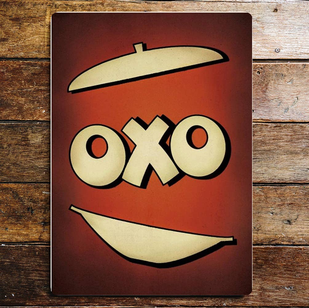 Oxo Cube Red Pot | Metal Advertising Wall Sign