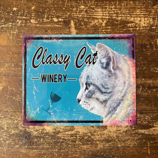 Classy Cat Winery Brewery Style Animal | Metal Sign