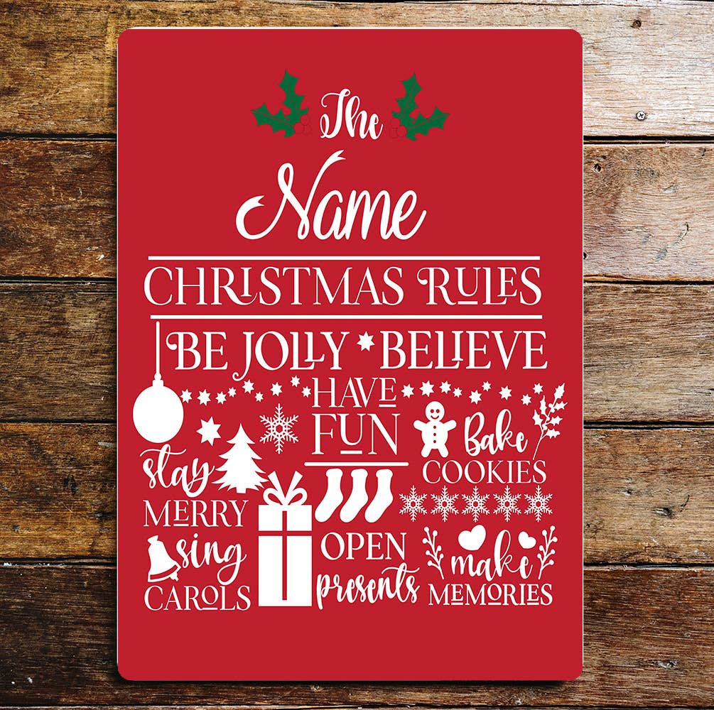 Personalized Christmas Rules Custom Metal Sign Plaque