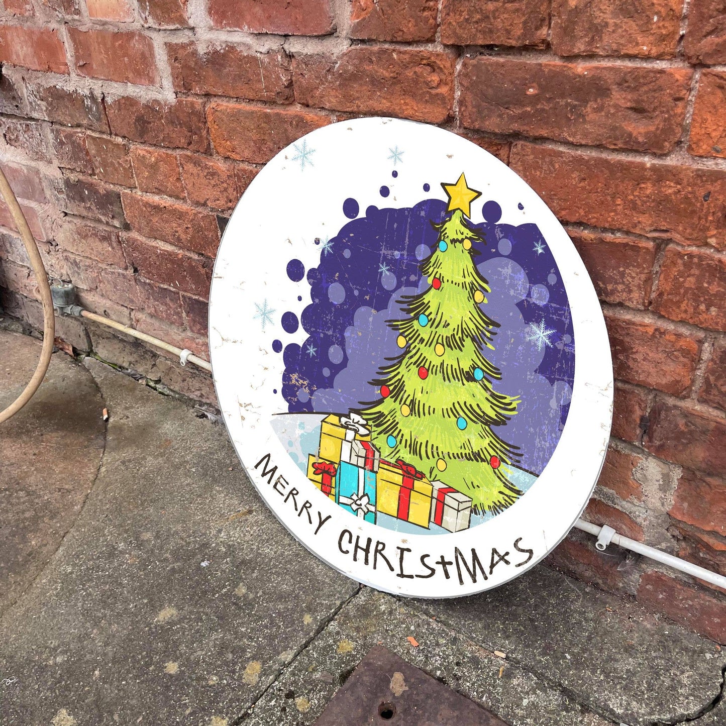 Merry Christmas Circle Metal Sign