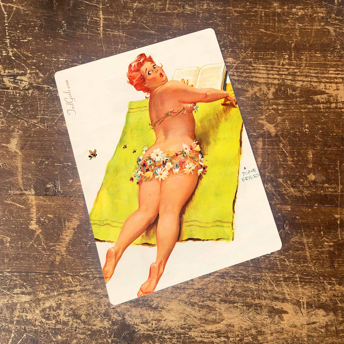 Pinup Girl Sunbathing Bee Metal Pin Up Girl Wall Sign