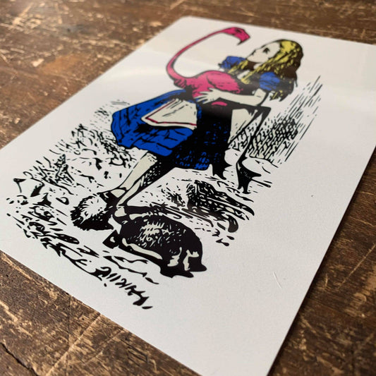 Alice in wonderland Flamingo Illustration | Metal Sign