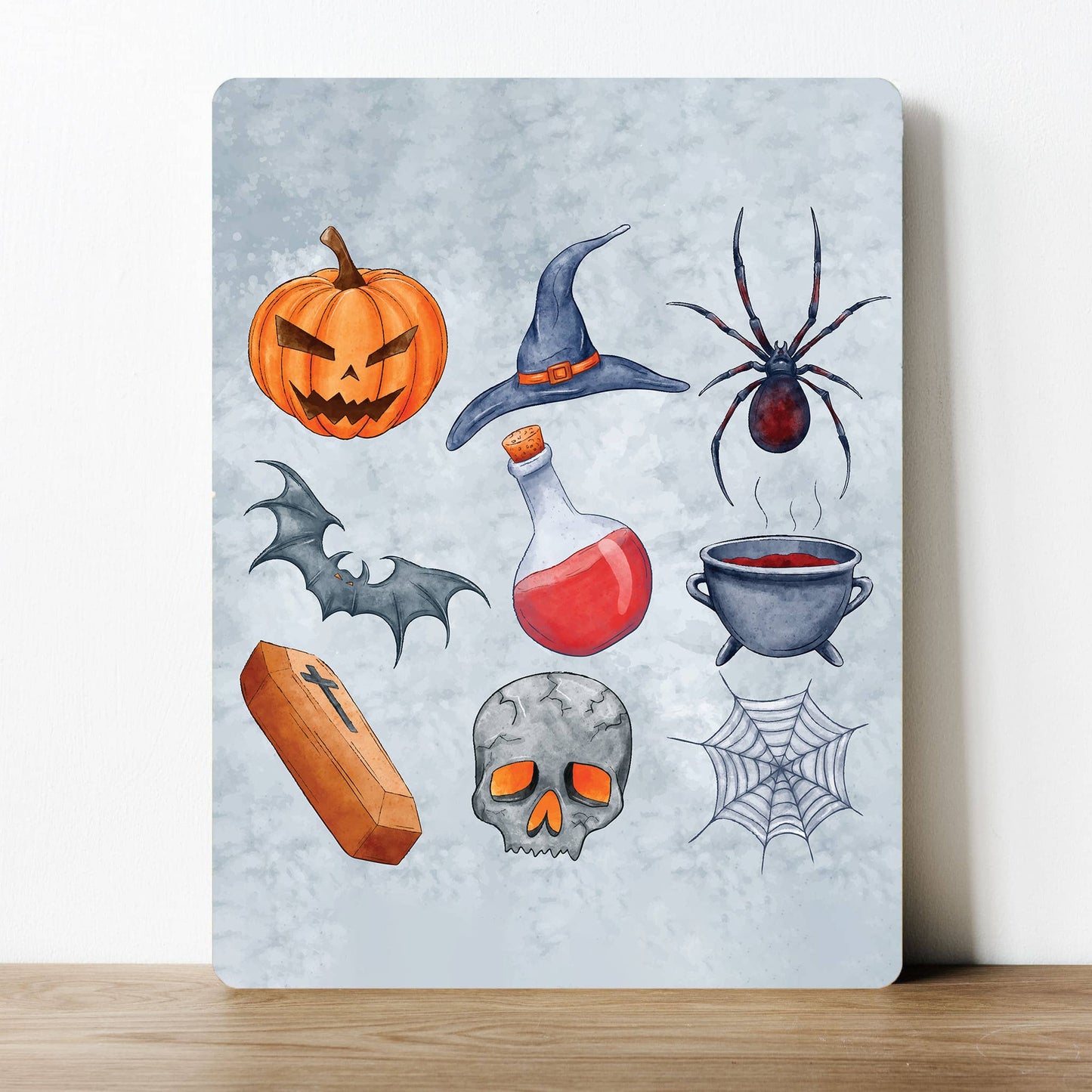 Witch Spider Halloween Pumpkin Spooky Bat | Metal Sign Plaque