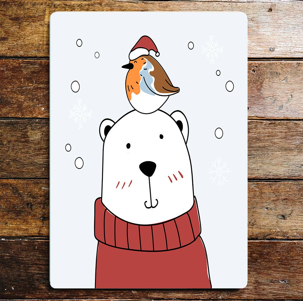 Bear robin snow Christmas winter Wall | Metal Sign Plaque