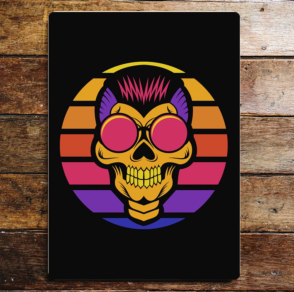 Skull Glasses Multicoloured Metal Wall Sign