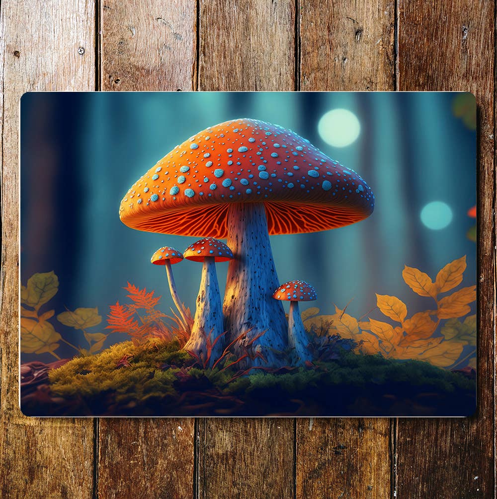 Toadstool mushroom forest leaves Metal Sign Plaque