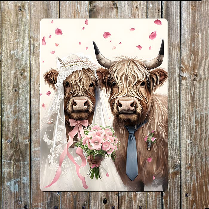Highland Cow Wedding Scottish Scotland | Metal Sign Plaque