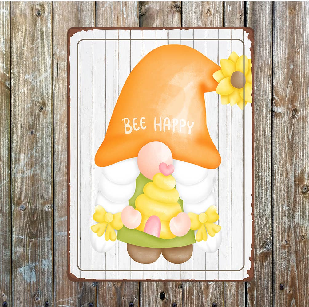 Gnome bee happy motivational art | Metal Wall Sign