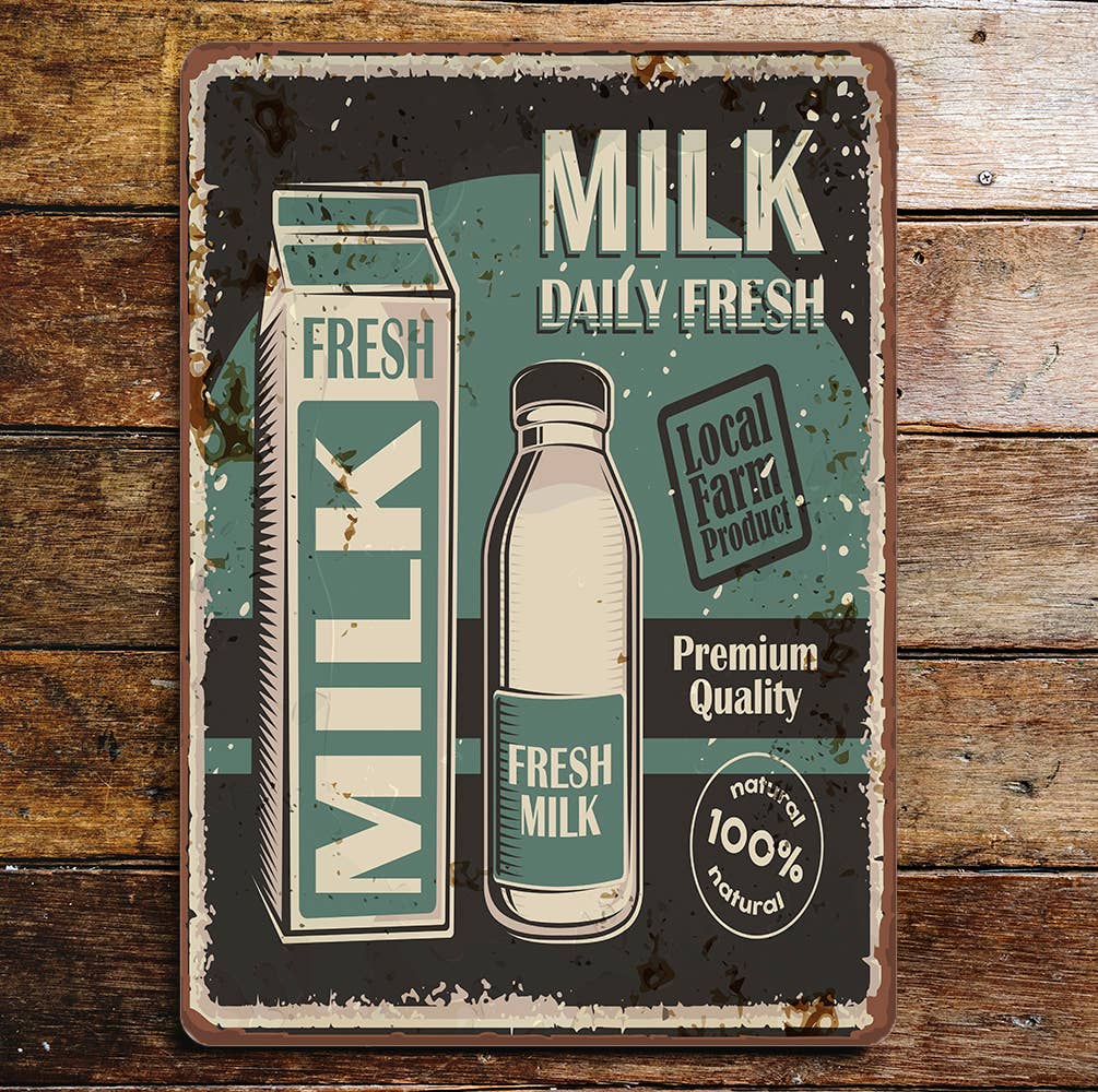 retro Milk Kitchen Metal Wall Sign Plaque
