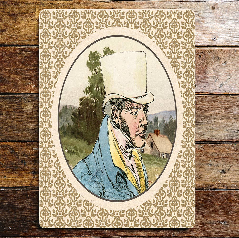 Victorian Male Portrait Top Hat Blue | Metal Sign Plaque