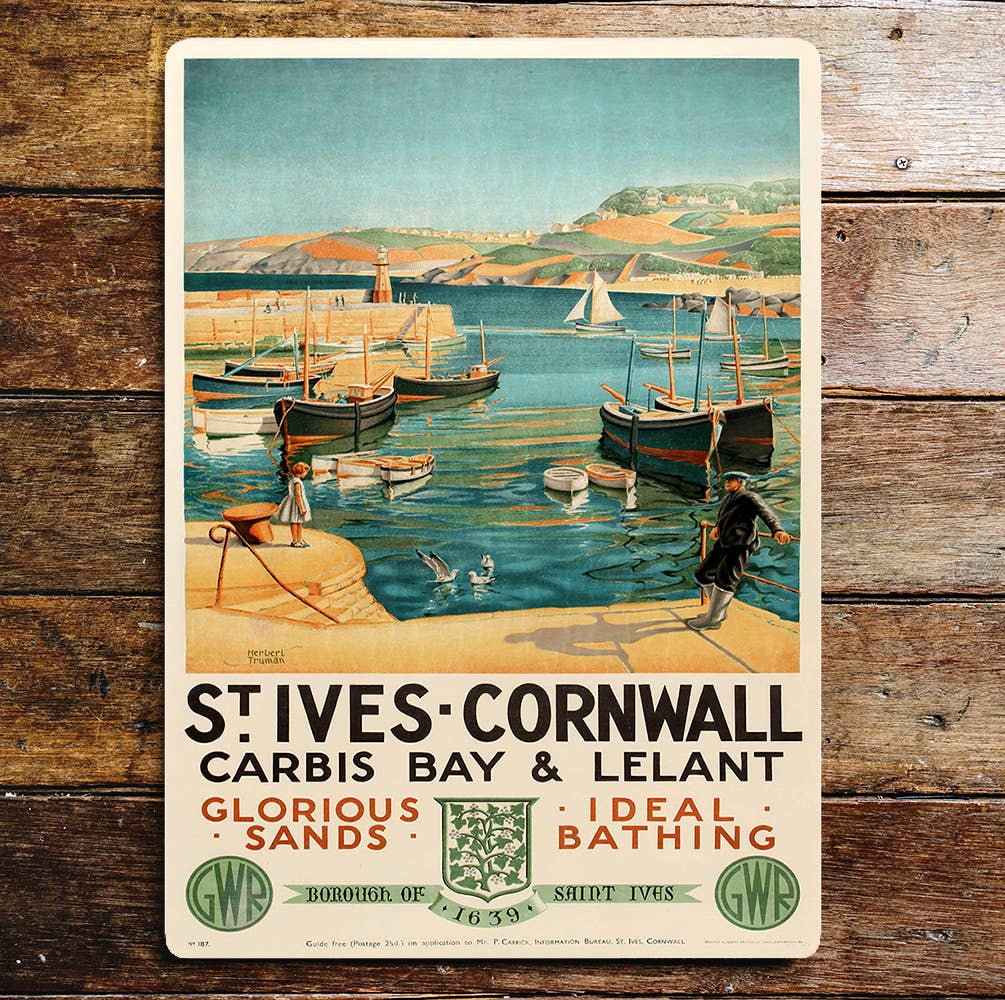 St Ives Cornwall Boats Sea Carbis Bay Metal Sign Plaque
