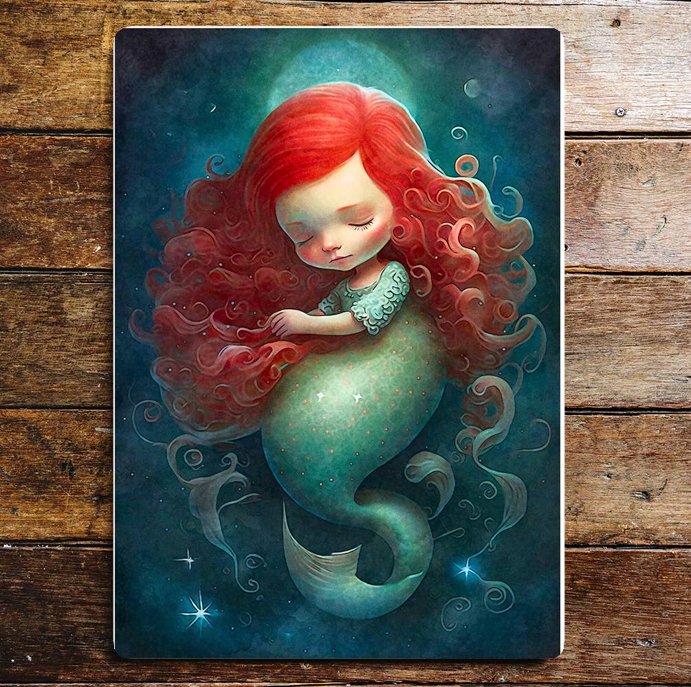 Mermaid red hair art | Metal Sign Plaque