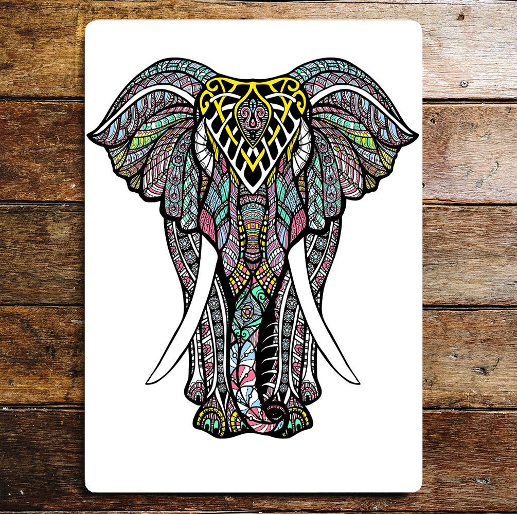 Bull Elephant colour pattern wall art | Metal Sign Plaque