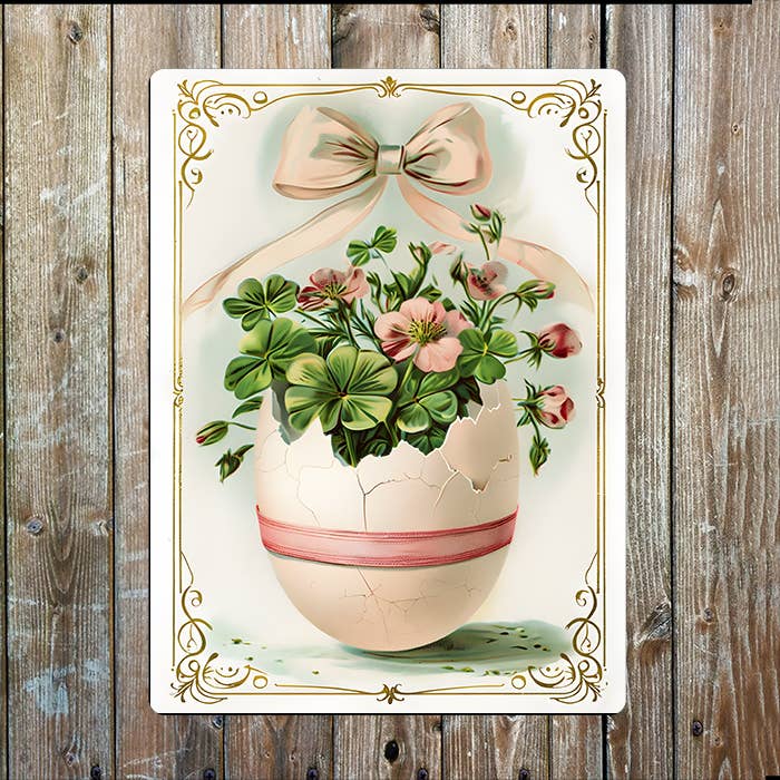 Vintage Easter Egg Floral Bouquet Flowers | Metal Sign Plaque