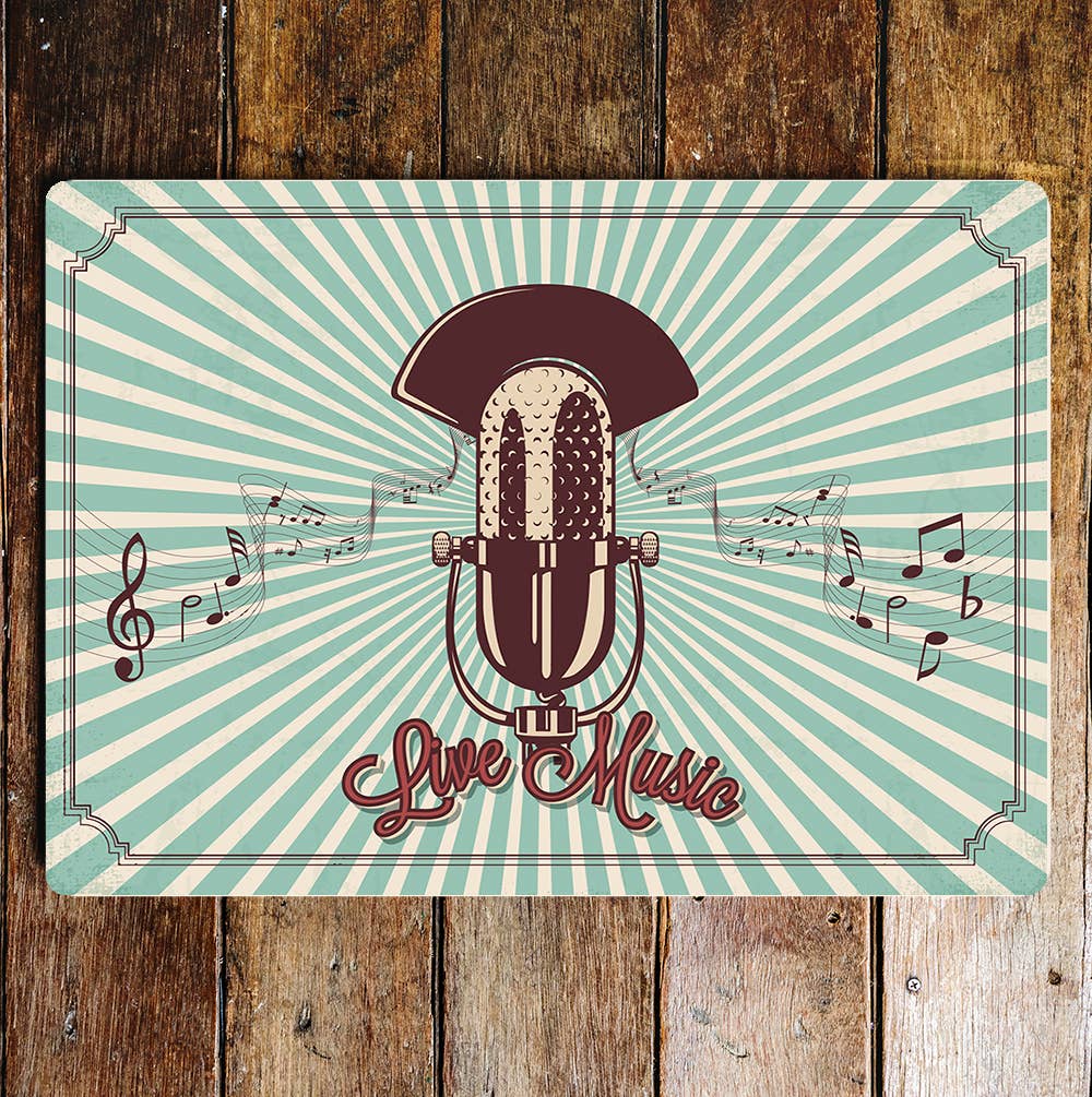 Live music microphone music notes | Metal Sign