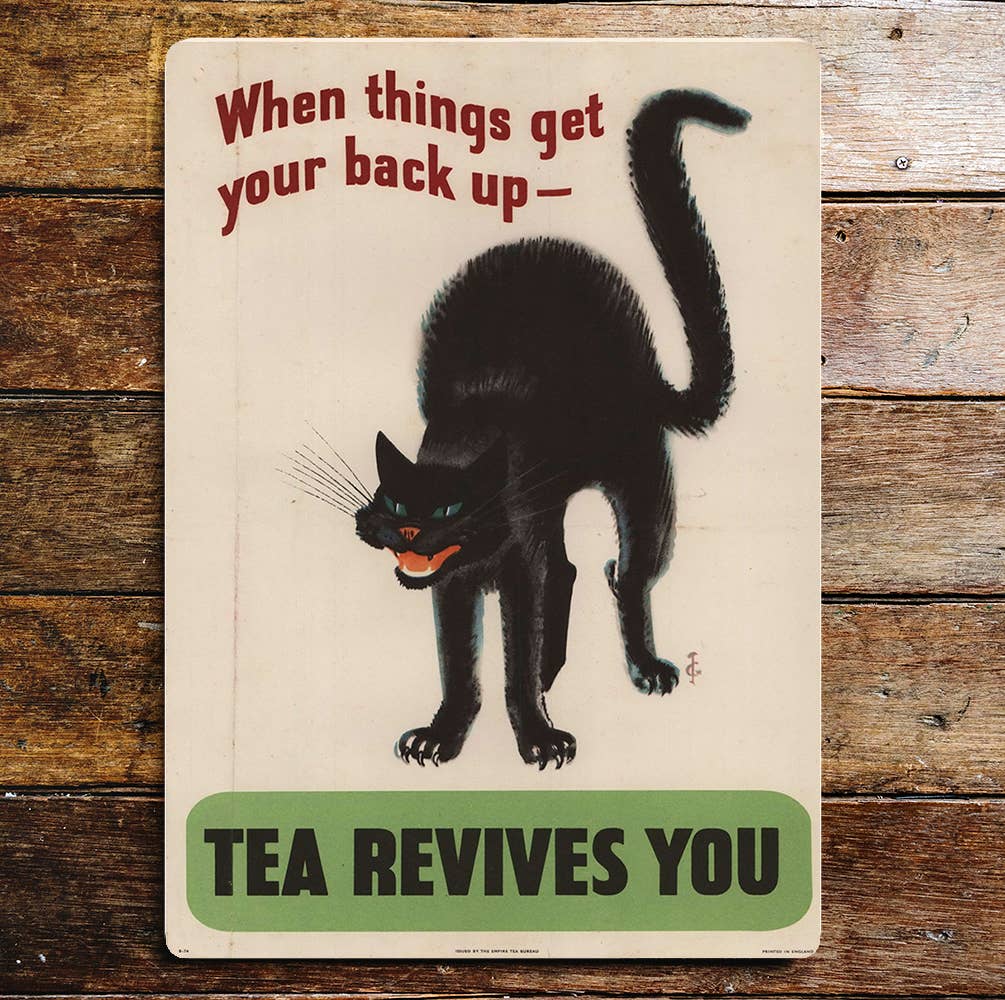 Black Cat Tea Revives You | Metal Sign Plaque