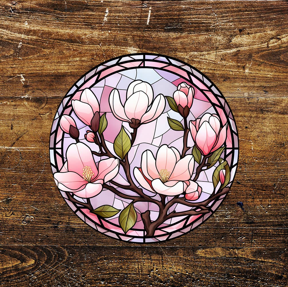 Stained Glass Style Fresh Flowers Circle Metal Sign