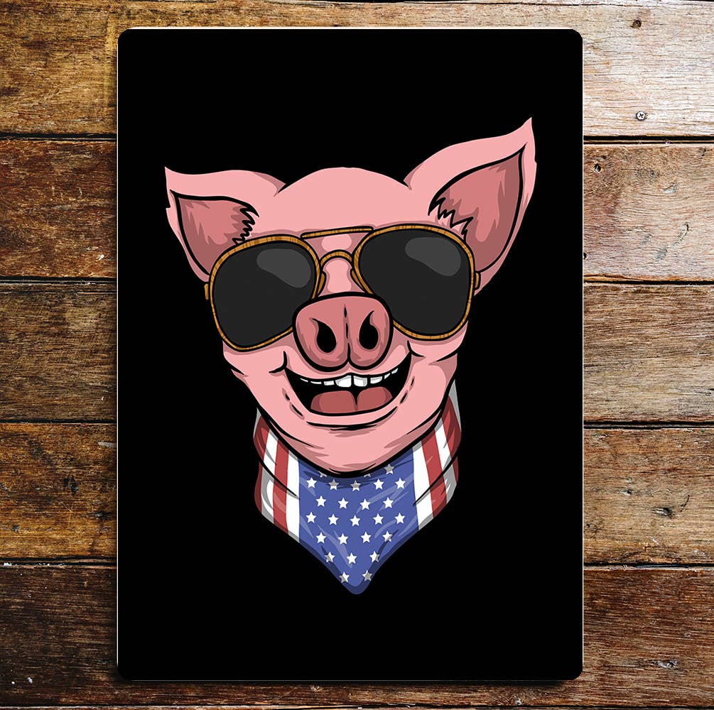 Pig glasses America funny smiling Metal Sign plaque