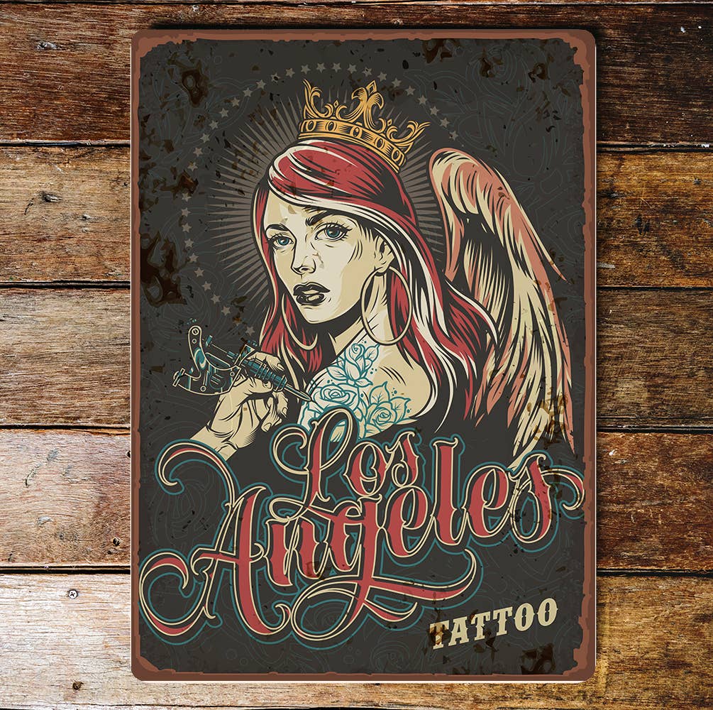 los angels tattoo | Metal Wall Sign Plaque