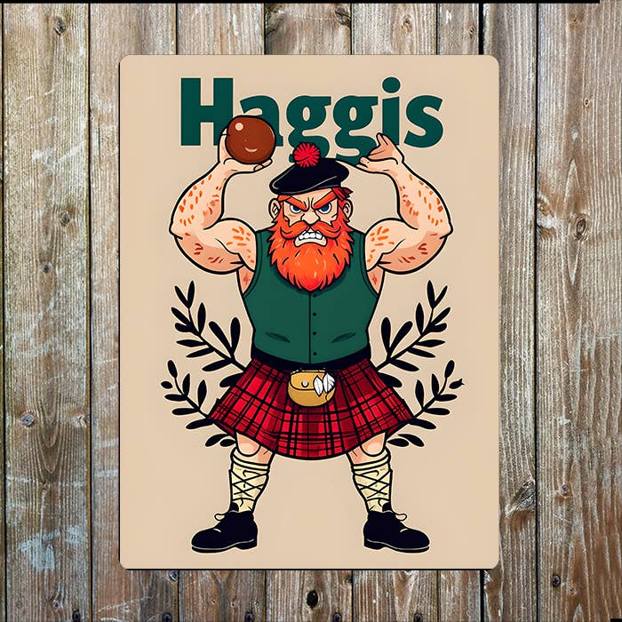 Muscular Man Haggis | Scotland Scottish | Metal Sign Plaque