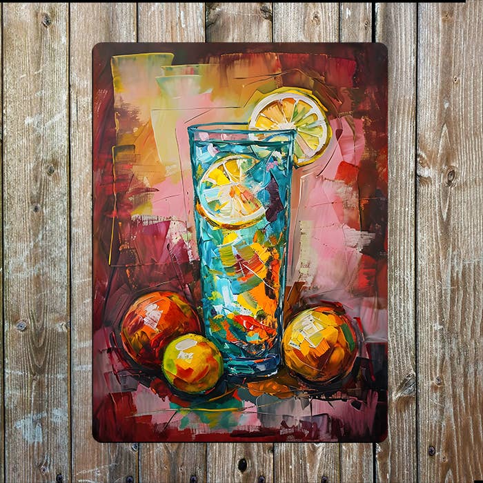 Still Life Lemon Slices Cocktail Fruit Metal Sign Plaque