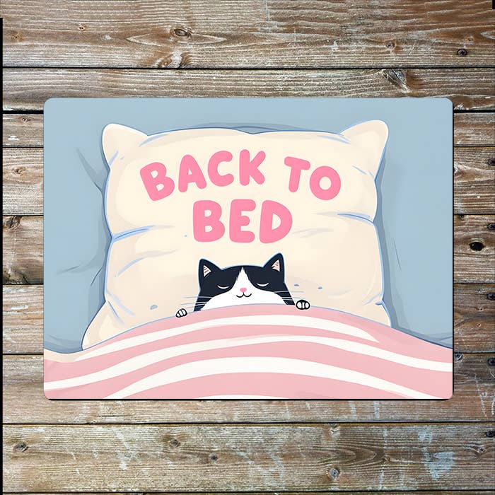 Cat In Bed Back To Bed Bedroom Art | Metal Sign Plaque