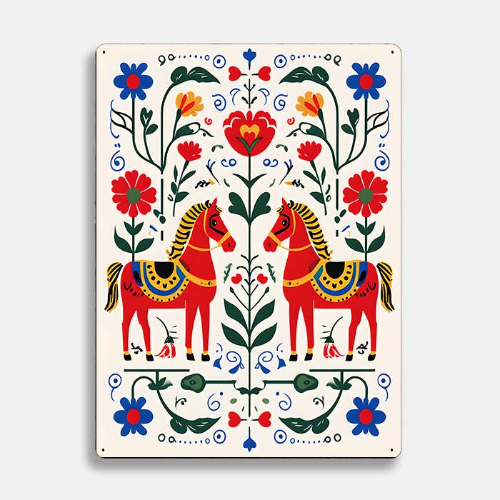 Swedish Dala Nordi horse scandinavian folk Metal Sign Plaque