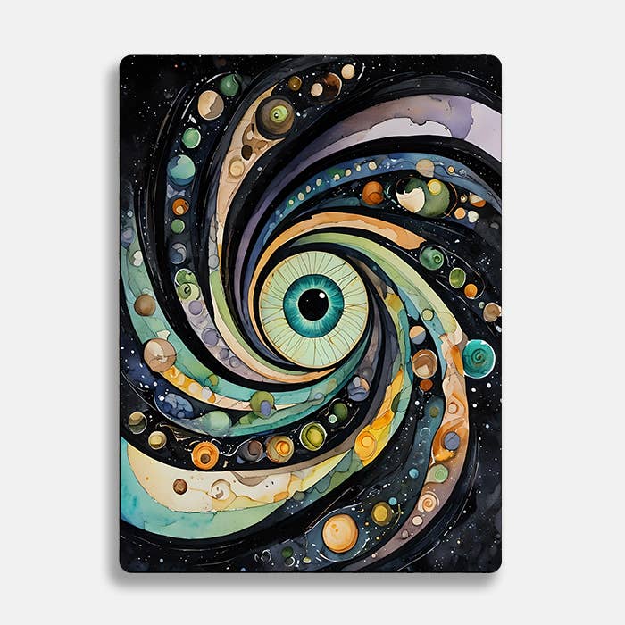 Watercolor Cosmic Black Hold Alien UFO | Metal Sign Plaque