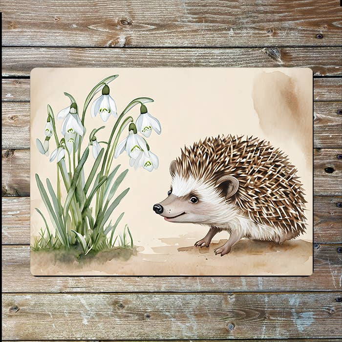 Snowdrops Hedgehog Watercolour Spring Metal Sign Plaque