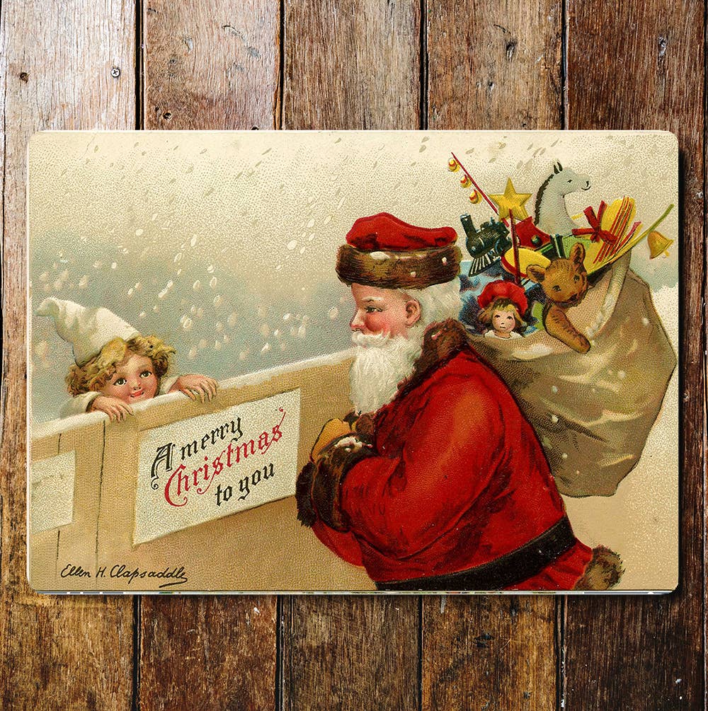 Vintage Merry Christmas Santa Wall | Metal Sign Plaque