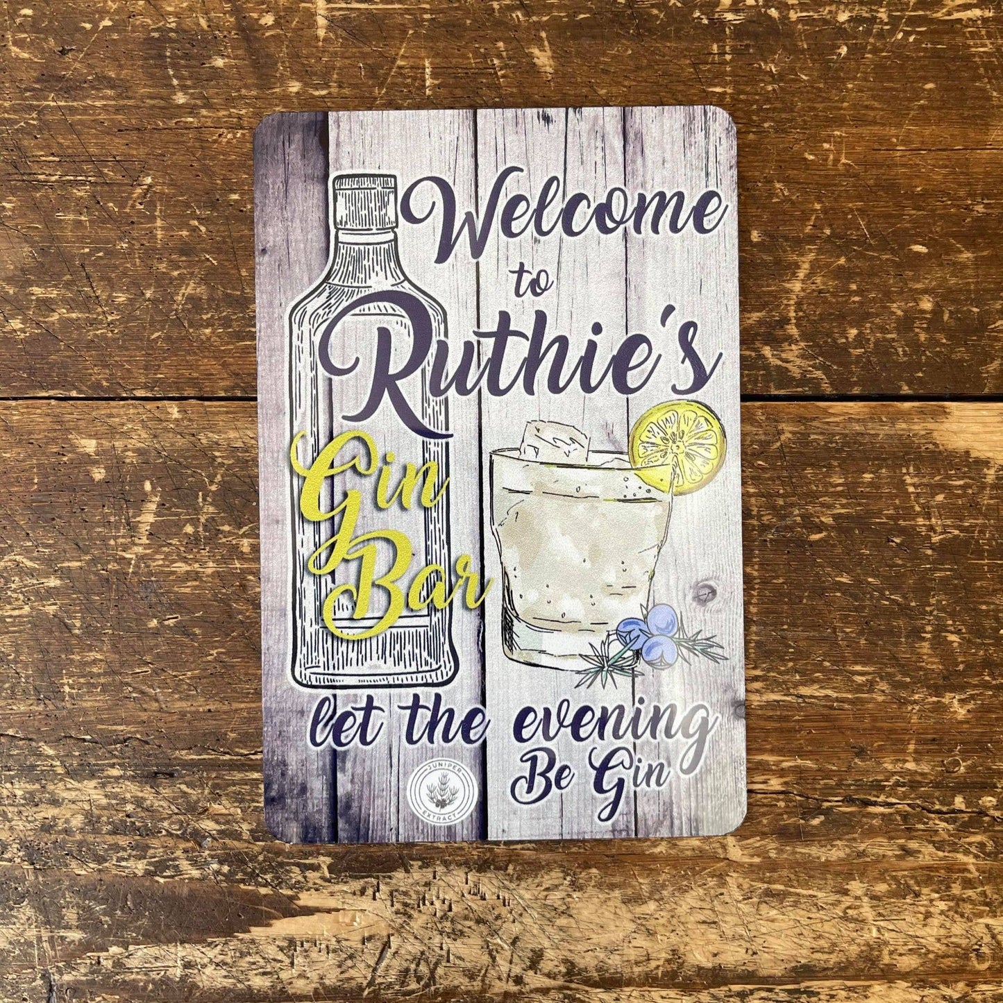 Welcome to Name let the evening be gin | Metal Sign
