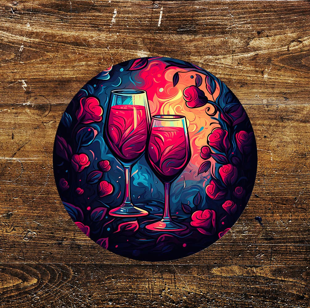 Love wine Stained Glass affect Metal Sign Circle