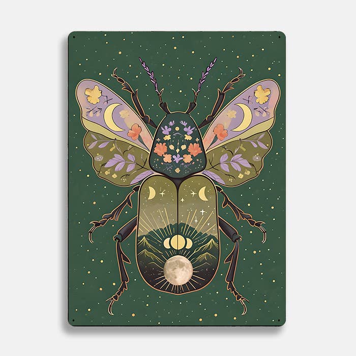 Beetle Botanical Green scandinavian folk | Metal Sign Plaque