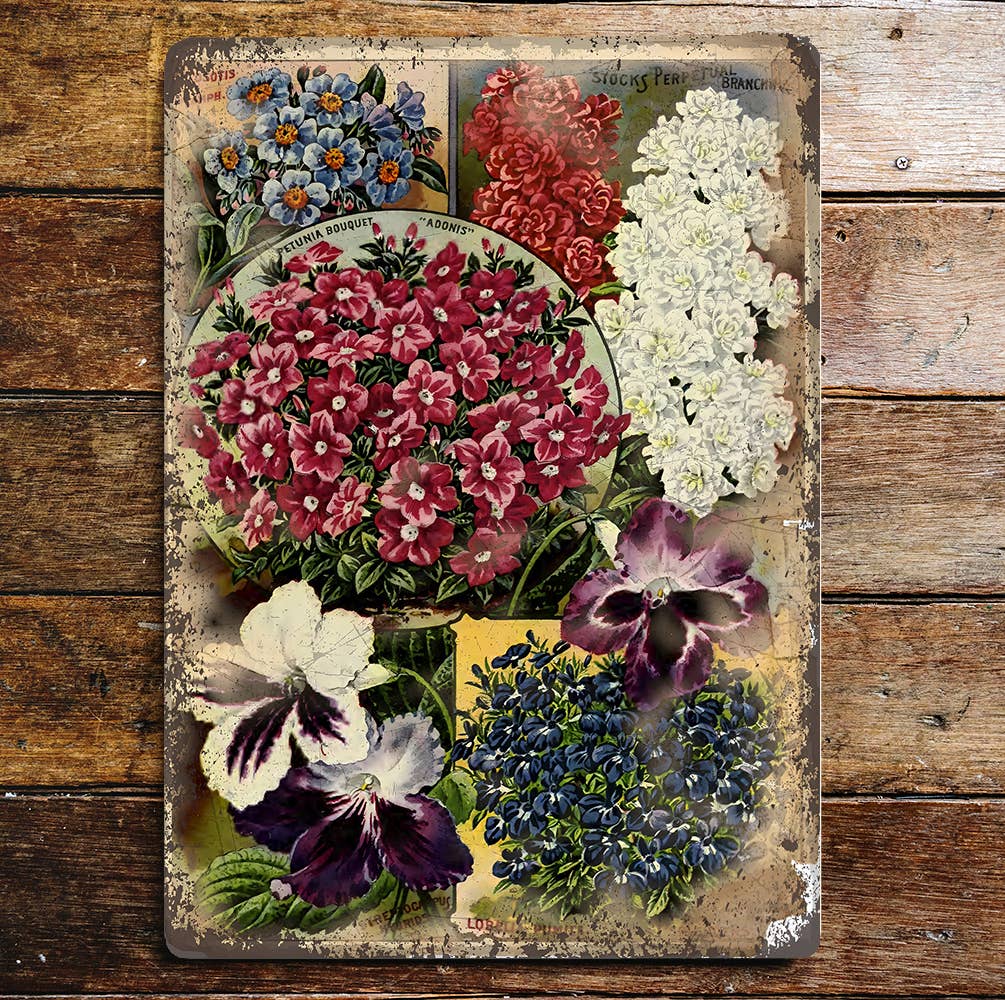 Vintage Seed Botanical Flower | Metal Wall Sign Plaque