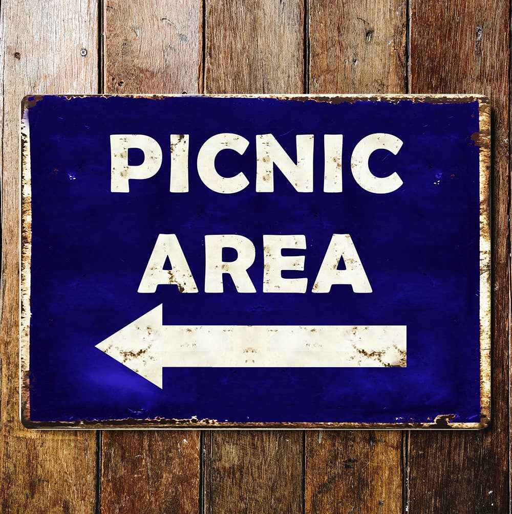 Picnic Area Blue And White Metal Wall Sign Plaque